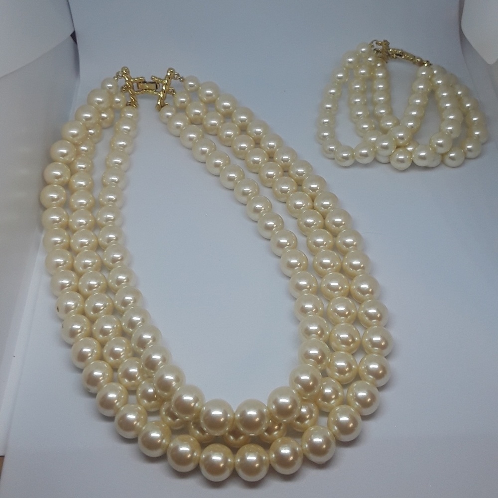 🌻Vintage Costume Pearl Layered Necklace Bracelet